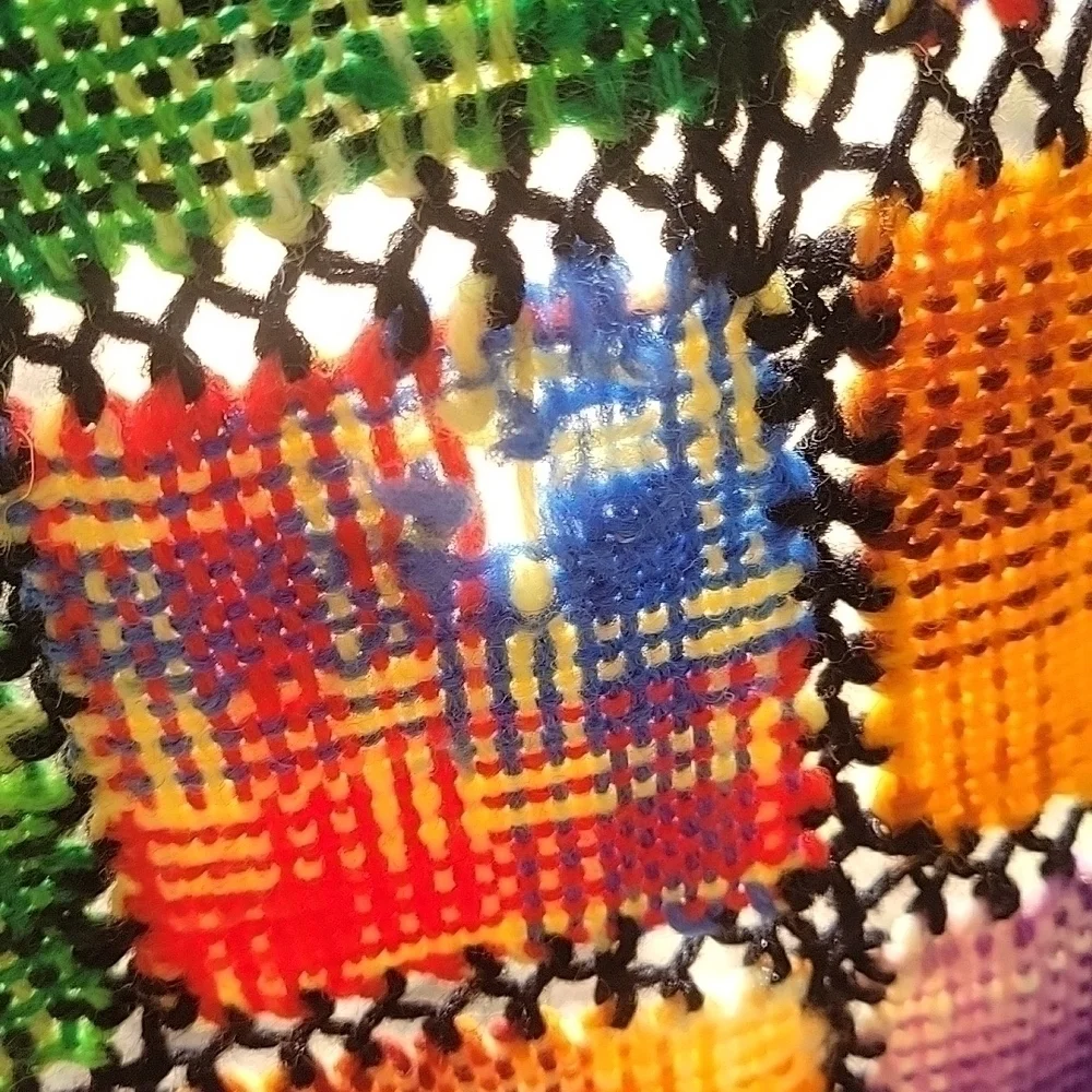 HANDMADE 1970s Rainbow Woven Knit Granny Square Patchwork Wall Throw